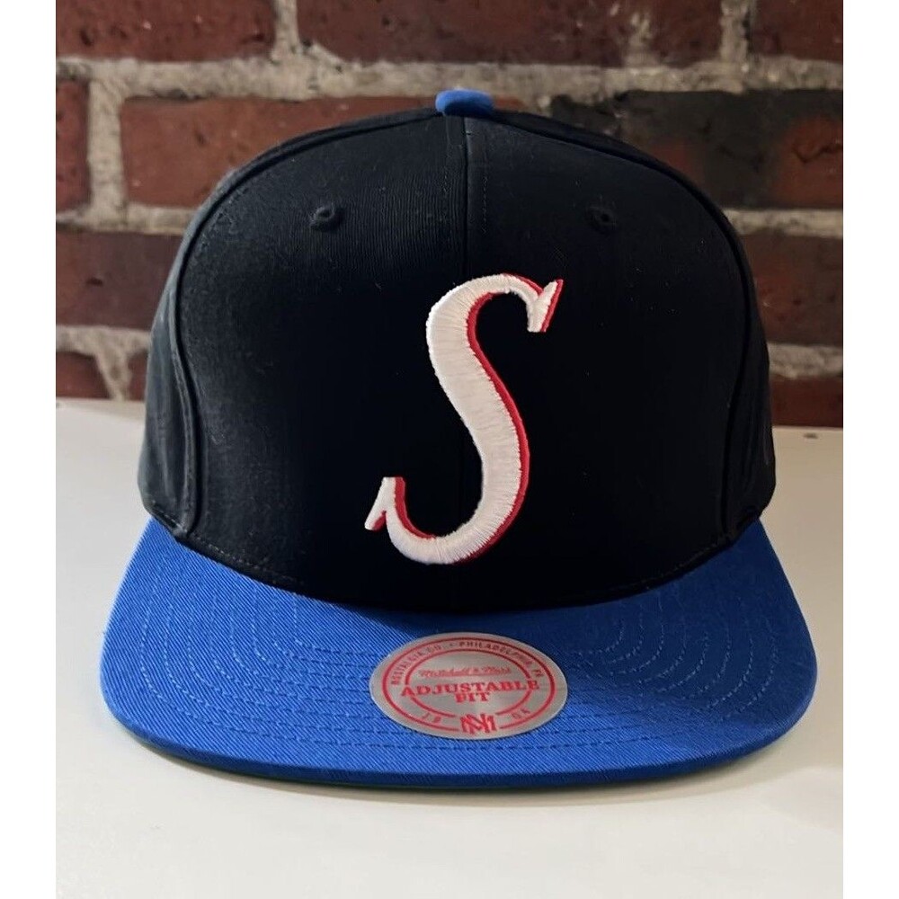 Mitchell & Ness Philadelphia 76ers Snapback Hat Black Blue "S" Logo